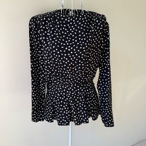 Vintage Argenti Silk Black White Polka Dot Peplum Top Size 10 (Fits 4–6)